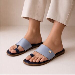 Michael Kors Light Blue Slide Sandals with Gold Logo Size 7M